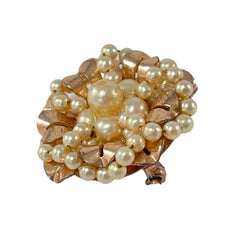 Vintage Faux Pearls Rose Gold Plated 1940's Floral Brooch