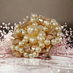 Vintage Faux Pearls Rose Gold Plated 1940's Floral Brooch