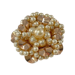 Vintage Faux Pearls Rose Gold Plated 1940's Floral Brooch