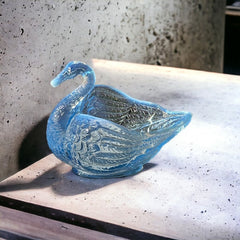 Vintage Fenton Blue Opalescent Glass Swan Candy/Trinket Dish