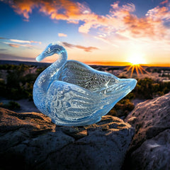 Vintage Fenton Blue Opalescent Glass Swan Candy/Trinket Dish