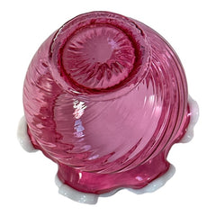 Vintage Fenton Cranberry Swirl Glass Snow Crest Small Vase