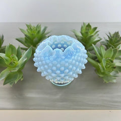 Vintage Fenton French White Opalescent Hobnail Rose Vase