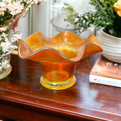 Fenton Carnival Vaseline Glass Blackberry Spray Hat Vase