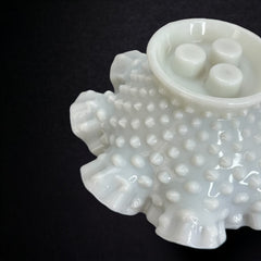 Vintage Fenton Milk Glass Hobnail Three Horn Epergne Vase