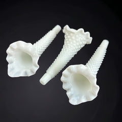 Vintage Fenton Milk Glass Hobnail Three Horn Epergne Vase