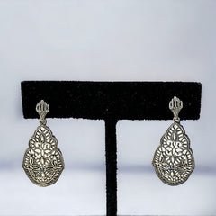 Vintage Edwardian Revival Sterling Silver & Blue Sapphire Filigree Pierced Earrings