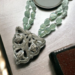 Antique Silver Pendant Fishel Nessler & Green Kyanite Necklace