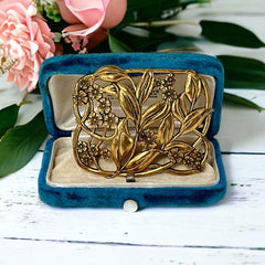 Vintage Floral Art Nouveau Style Gold Plated Sash Pin