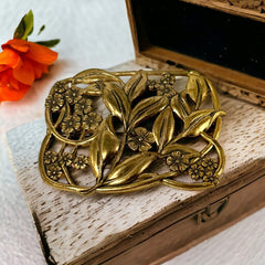 Vintage Floral Art Nouveau Style Gold Plated Sash Pin