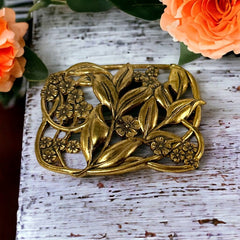 Vintage Floral Art Nouveau Style Gold Plated Sash Pin