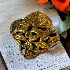 Vintage Floral Art Nouveau Style Gold Plated Sash Pin