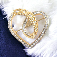 Vintage Pave Rhinestones Flower Heart Brooch