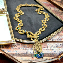 Vintage Shakira Caine for Franklin Mint Gold Plated Links Tassel Necklace