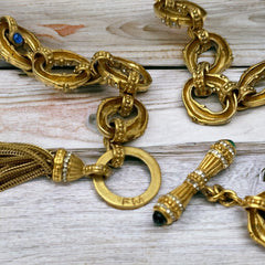 Vintage Shakira Caine for Franklin Mint Gold Plated Links Tassel Necklace
