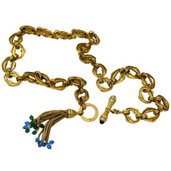 Vintage Shakira Caine for Franklin Mint Gold Plated Links Tassel Necklace