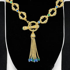 Vintage Shakira Caine for Franklin Mint Gold Plated Links Tassel Necklace