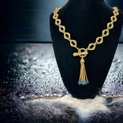 Vintage Shakira Caine for Franklin Mint Gold Plated Links Tassel Necklace