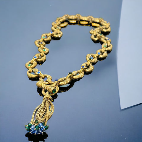 Vintage Shakira Caine for Franklin Mint Gold Plated Links Tassel Necklace