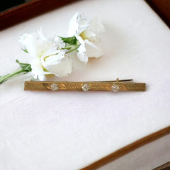 Antique French Paste Rhinestone Gilded Bar Brooch - Victorian Elegance