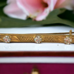 Antique French Paste Rhinestone Gilded Bar Brooch - Victorian Elegance