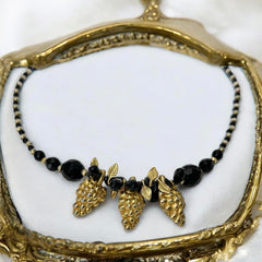 Vintage French Black and Gold Grapes Beaded Necklace (1970s-80s)