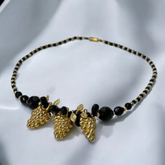 Vintage French Black and Gold Grapes Beaded Necklace (1970s-80s)