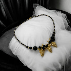 Vintage French Black and Gold Grapes Beaded Necklace (1970s-80s)