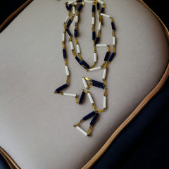 Vintage French Rope Length Necklace with Lapis Blue & White Beads - 1980s