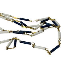 Vintage French Rope Length Necklace with Lapis Blue & White Beads - 1980s