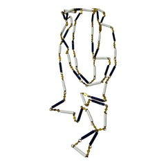 Vintage French Rope Length Necklace with Lapis Blue & White Beads - 1980s