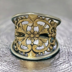 Vintage French Ornate Brass Floral Ring