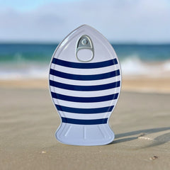 French Coastal Charm Fish-Shaped Tin Box | Blue and White Stripes Fish Metal Box