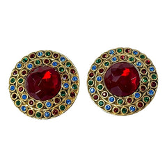 Vintage French Runway Style Red Cabochon Rhinestone Earrings