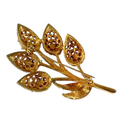 Vintage Faux Seed Pearls Gold Tone Floral Spray Brooch