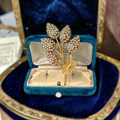 Vintage Faux Seed Pearls Gold Tone Floral Spray Brooch