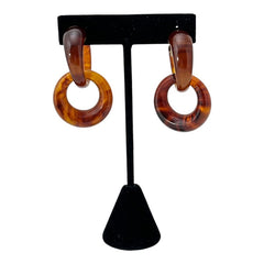 Vintage 1960s French Faux Tortoise Shell Dangle Clip-On Earrings - Modern Look, Patented "B. SGDG Depose"