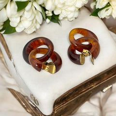 Vintage 1960s French Faux Tortoise Shell Dangle Clip-On Earrings - Modern Look, Patented "B. SGDG Depose"