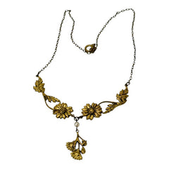 Antique Art Nouveau French Floral Pendant Necklace, Early 20th Century