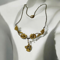 Antique Art Nouveau French Floral Pendant Necklace, Early 20th Century