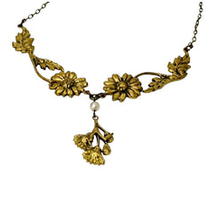 Antique Art Nouveau French Floral Pendant Necklace, Early 20th Century