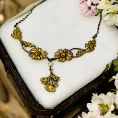 Antique Art Nouveau French Floral Pendant Necklace, Early 20th Century