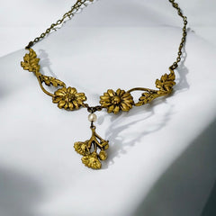 Antique Art Nouveau French Floral Pendant Necklace, Early 20th Century