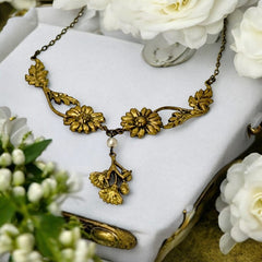 Antique Art Nouveau French Floral Pendant Necklace, Early 20th Century