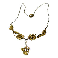 Antique Art Nouveau French Floral Pendant Necklace, Early 20th Century