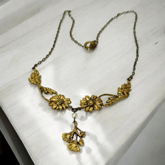 Antique Art Nouveau French Floral Pendant Necklace, Early 20th Century