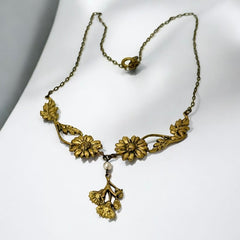 Antique Art Nouveau French Floral Pendant Necklace, Early 20th Century