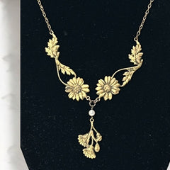 Antique Art Nouveau French Floral Pendant Necklace, Early 20th Century