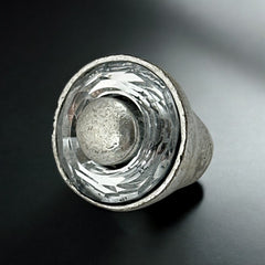 Vintage French Modernist Clear Crystal Donut Silver Tone Heavy Statement Ring