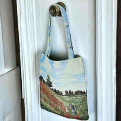 French Monet Poppy Field Tapestry Tote Bag